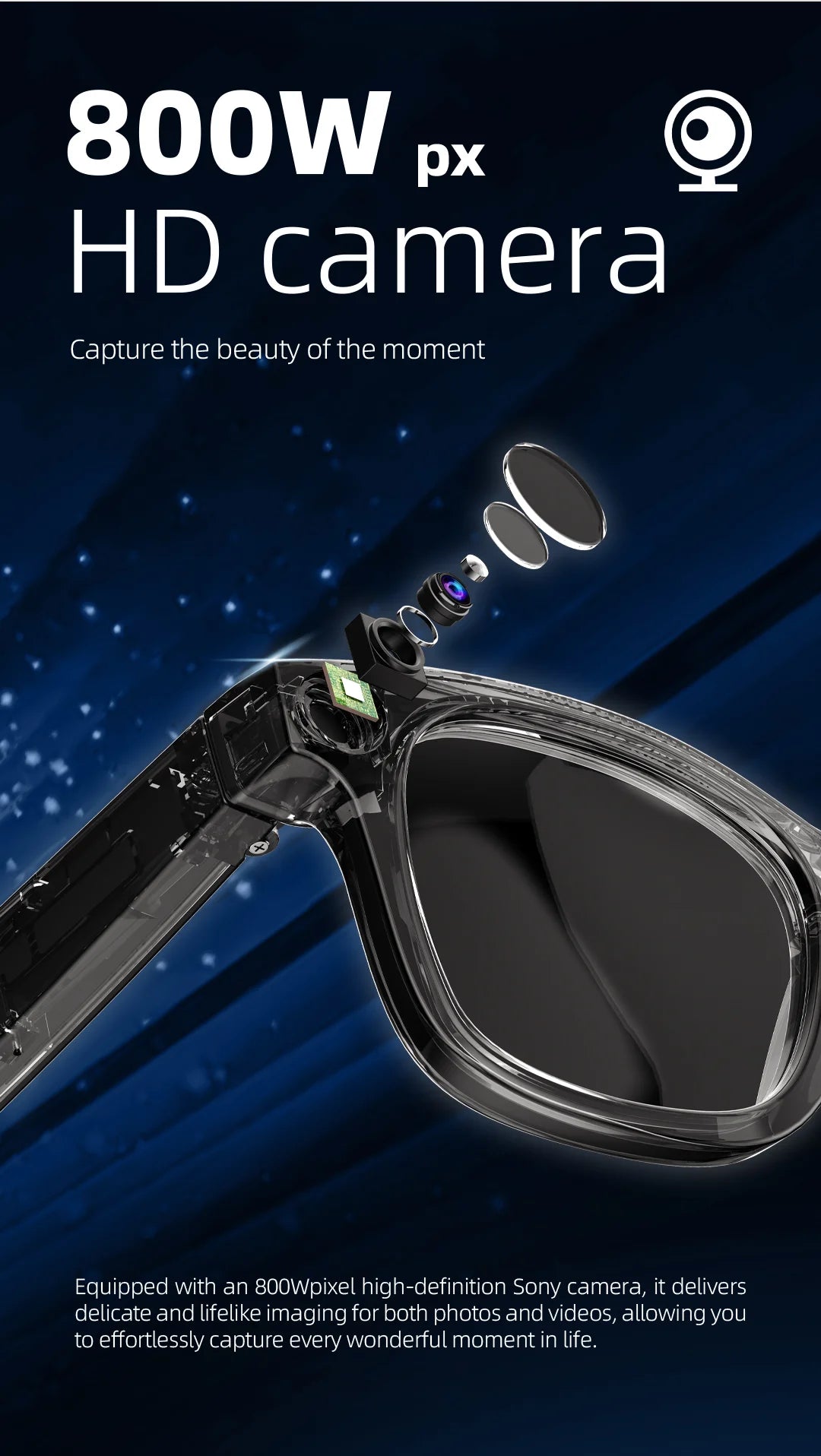 AI Smart Glasses IP67 Waterproof Music and Video Color-Changing Camera Photo and Translate Features Intelligent Glass MP01