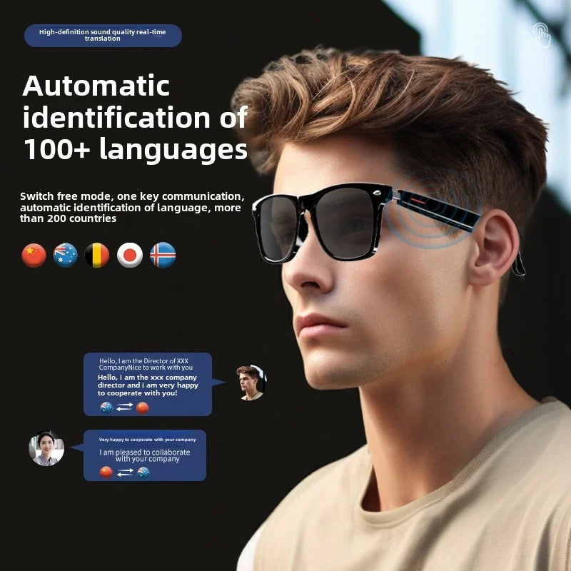 2025 Smart AI Translation Sunglasses 100+ Multi-Language Real-Time Interpretation Smart Glasses for Listening Songs Answering