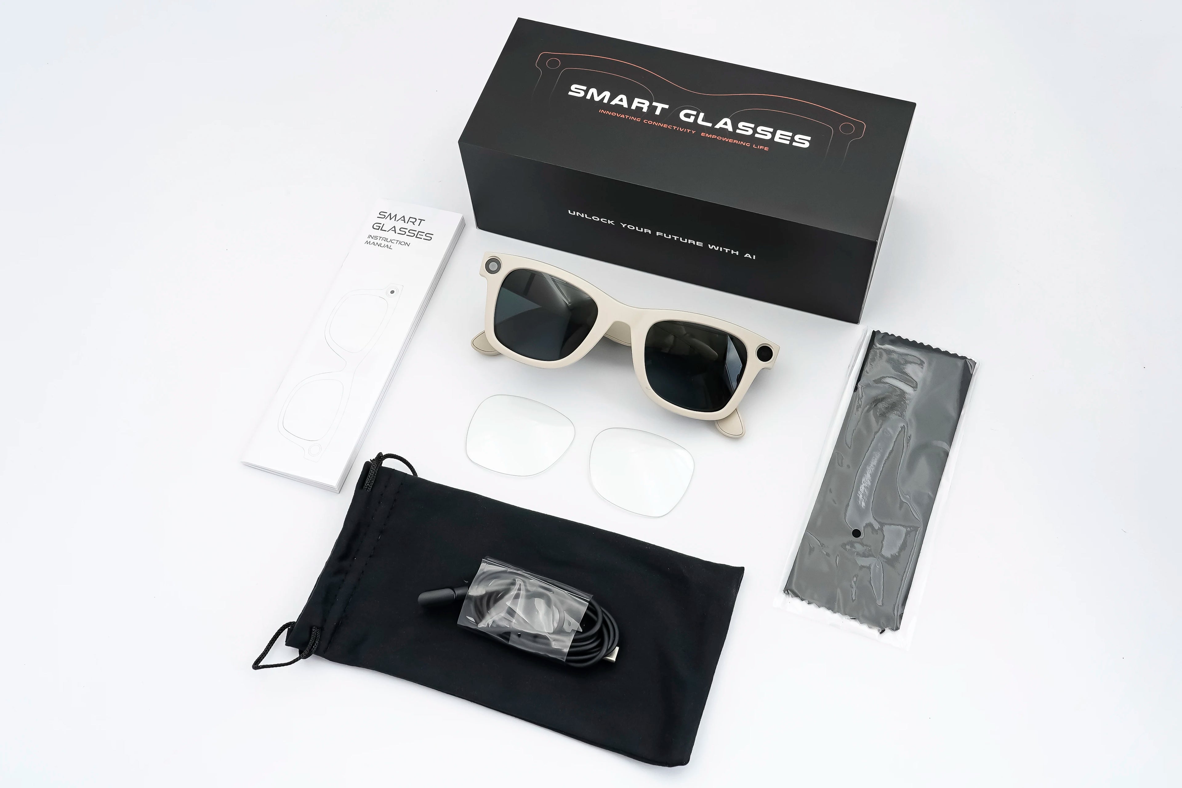 Sanvnet GS3 Smart Glasses with 8MP 4K Camera, Wi‑Fi Transmission, Bluetooth Calls, Music Playback, and Dual-Lens Wearable Headset